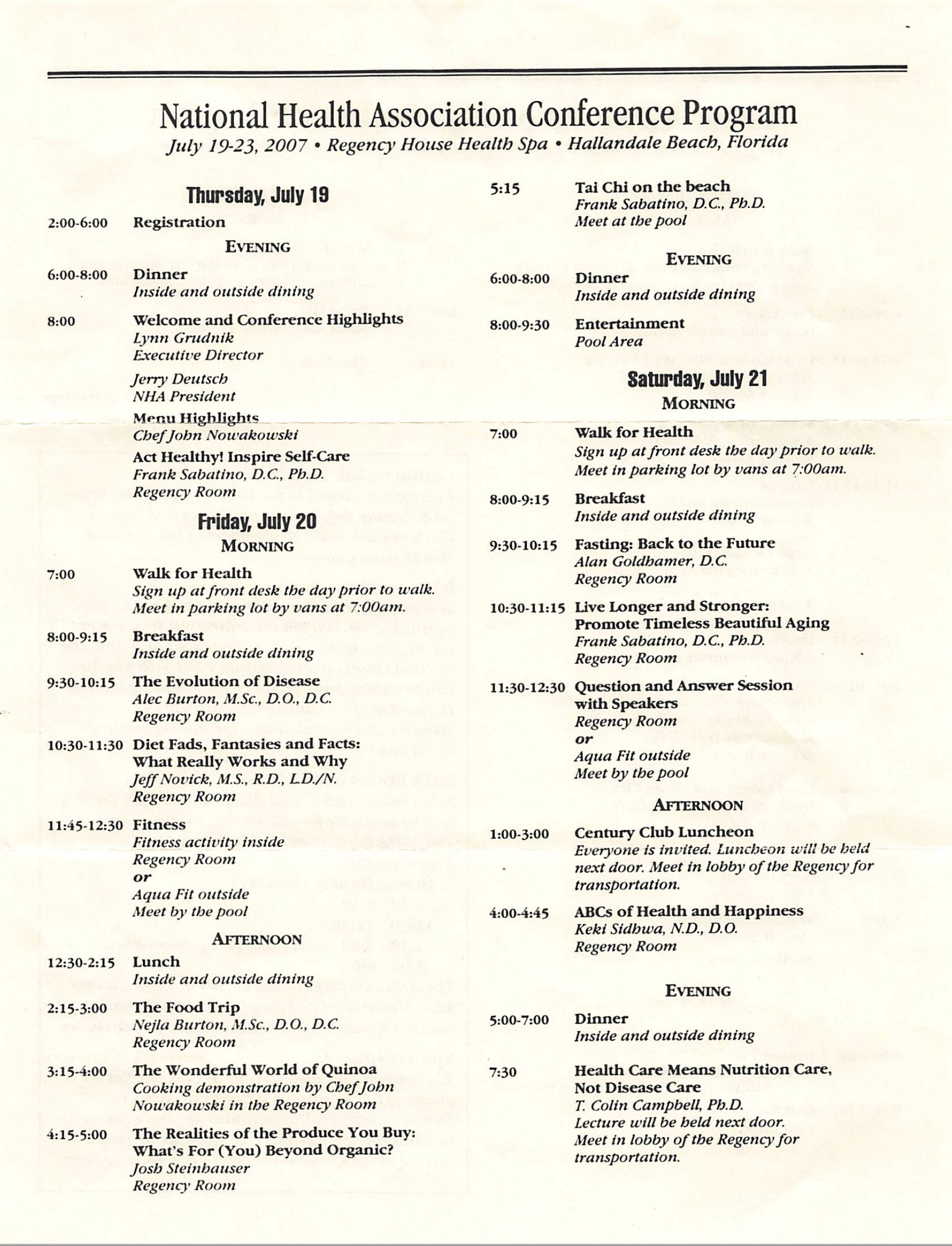 Conference Program. Hallandale, 2007